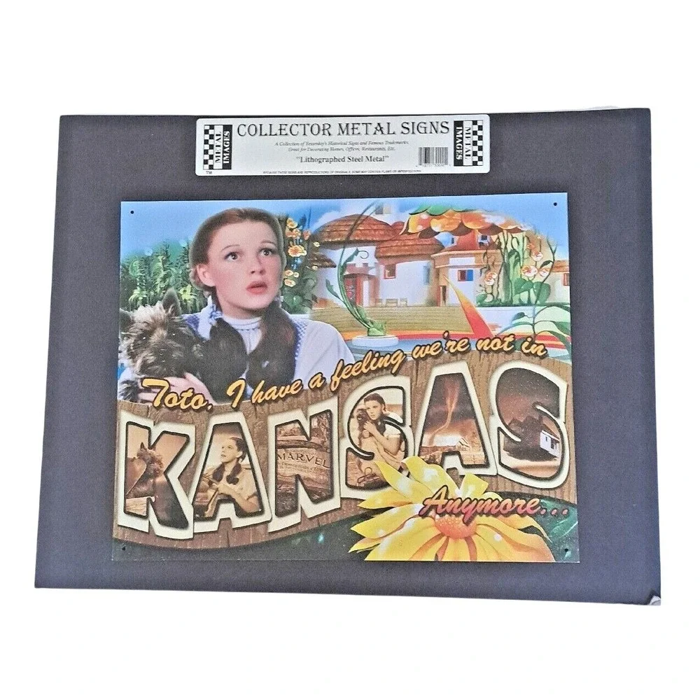 Wizard of Oz Metal Sign Dorothy‎ Toto Kansas Anymore Lithographed Steel 12x15